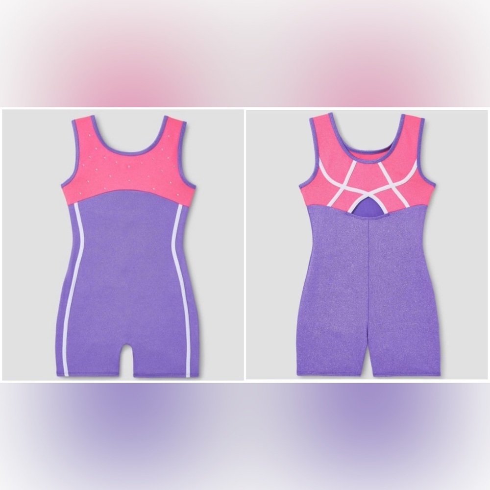 Freestyle by Danskin Pink and Purple Girls' Athletic Leotard Unitard Size 6 / 6X